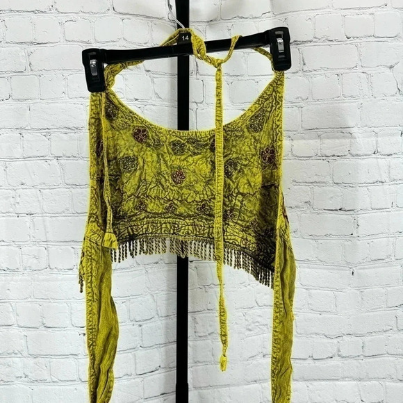 Unbranded Fringe Embroidered Yellow Halter Top Free Size - Picture 5 of 6